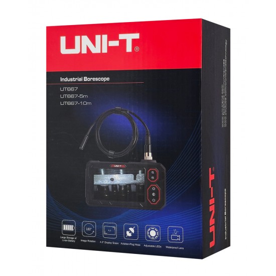 UNI-T ενδοσκοπική κάμερα UT667 με οθόνη απεικόνισης, LED, 1m, IP67