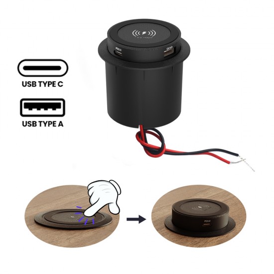 POWERTECH ασύρματος φορτιστής PTL-025 με USB & USB-C θύρες, 15W/30W, μαύρος