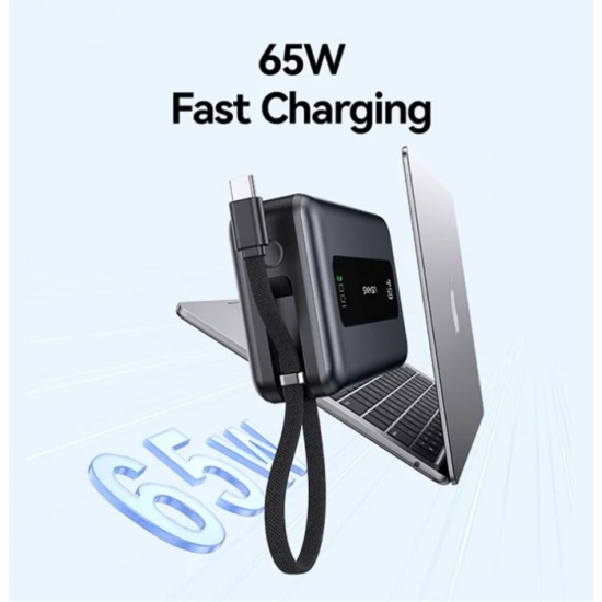 USAMS power bank CD243 με καλώδιο USB-C, 2x θύρες εξόδου, 20000mAh, 65W, γκρι