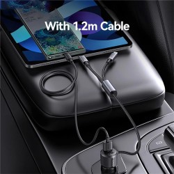 USAMS φορτιστής αυτοκινήτου CC287 με 2 σε 1 καλώδιο, USB/USB-C θύρες, 66W, μαύρος