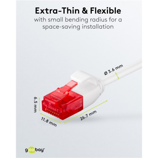 GOOBAY καλώδιο δικτύου 71549, CAT 6 U/UTP, slim, copper, 250MHz, 0.15m, λευκό