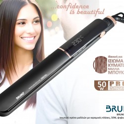 BRUNO ισιωτική πρέσα μαλλιών BRN-0219 με κεραμικές πλάκες, 50W, ψηφιακή ένδειξη, black-copper