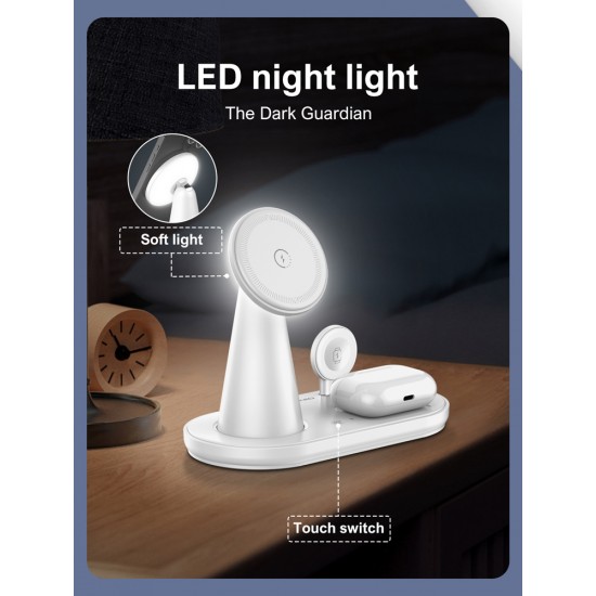 LDNIO ασύρματος φορτιστής WL01 με LED φωτισμό, 3 σε 1, 15W, λευκός