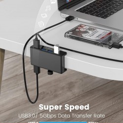 ORICO USB hub MH4PU-P με σφιγκτήρα, 4x θυρών, 5Gbps, USB σύνδεση, μαύρο