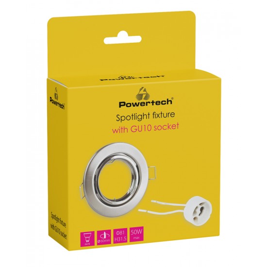POWERTECH μεταλλικό πλαίσιο spot & ντουί GU10-003, χωνευτό, 81x31.5mm