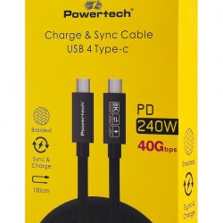 POWERTECH καλώδιο USB-C PTR-0165, USB4, 240W, 40Gbps, 8K/60Hz, 1m, μαύρο