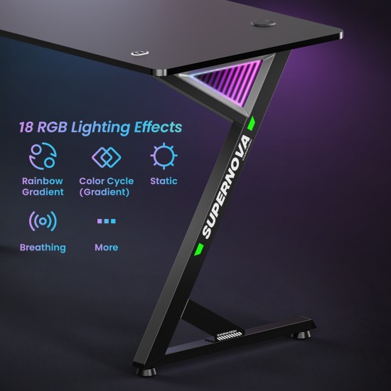 BRATECK gaming γραφείο GMD14-1 με RGB φωτισμό, 120x60x75cm, μαύρο