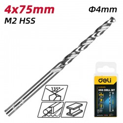 DELI σετ τρυπάνια DL16040G για μέταλλο, M2 HSS, 4x75mm, κυλινδρικό, 10τμχ