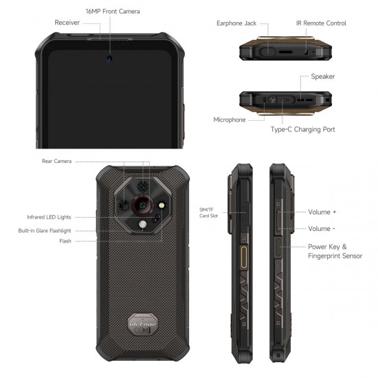 ULEFONE smartphone Armor X16, 6.56", 6/128GB, 10360mAh, IP68/IP69K/MIL-STD-810H, μαύρο