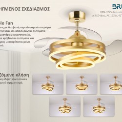 BRUNO ανεμιστήρας οροφής με LED φως BRN-0225, AC 122W, 42", Φ107x47εκ, χρυσός