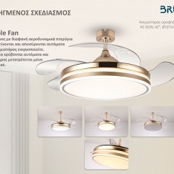 BRUNO ανεμιστήρας οροφής με LED φως BRN-0226, AC 82W, 42", Φ107x47εκ, χρυσός