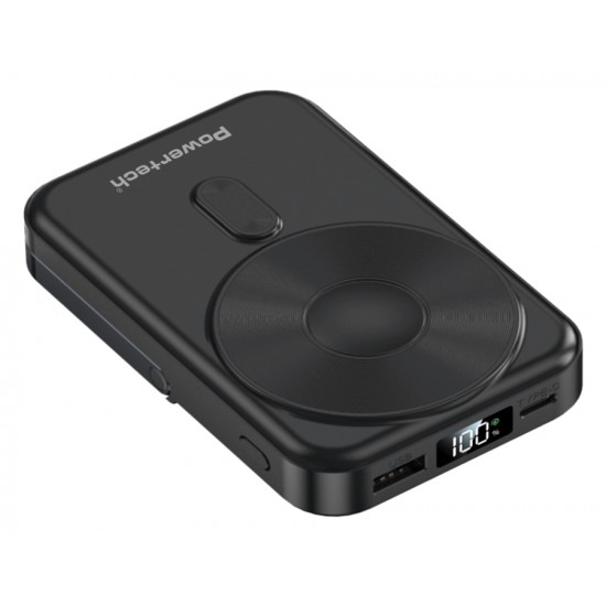 POWERTECH power bank με οθόνη PT-1416, 10000mah, magnetic wireless, 22.5W, μαύρο