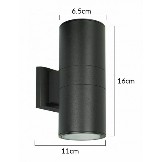 POWERTECH φωτιστικό τοίχου HLL-0190 για 2x GU10 λάμπες, μεταλλικό, IP65, μαύρο