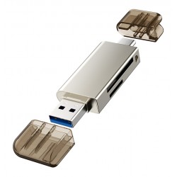 CABLETIME card reader CT-ACMCD2-ZG για SD & micro SD, USB/USB-C σύνδεση, 5Gbps, γκρι
