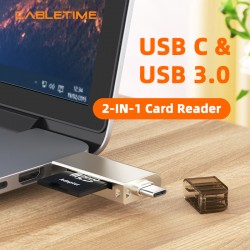 CABLETIME card reader CT-ACMCD2-ZG για SD & micro SD, USB/USB-C σύνδεση, 5Gbps, γκρι