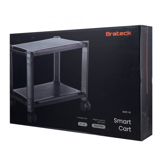 BRATECK ραφιέρα δαπέδου AMS-4L με ροδάκια, 2 ράφια, 50x33x37cm, έως 10kg, μαύρη
