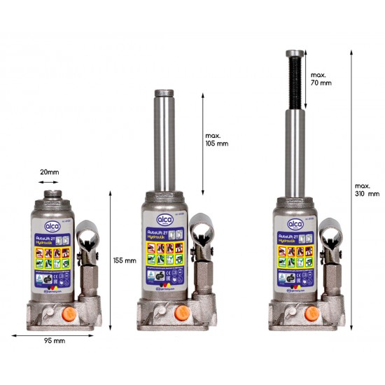 ALCA υδραυλικός γρύλος μπουκάλας 431020, έως 2 τόνοι, 31cm