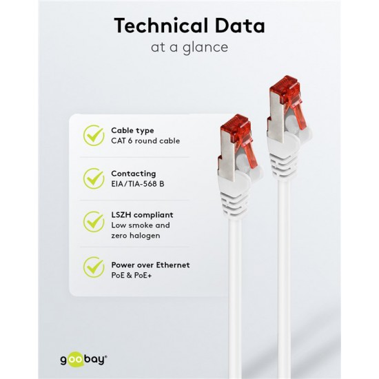 GOOBAY καλώδιο δικτύου 93501, CAT 6 S/FTP, copper, 250MHz, 0.5m, λευκό