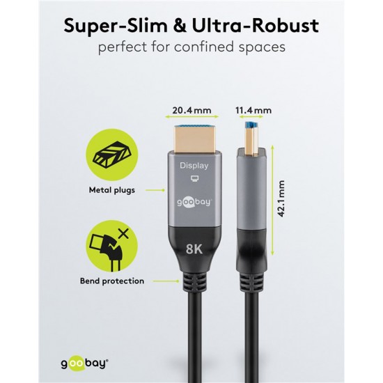GOOBAY καλώδιο HDMI 2.1 76274 με Ethernet, AOC, 8K/60Hz, 48 Gbps, 10m, μαύρο