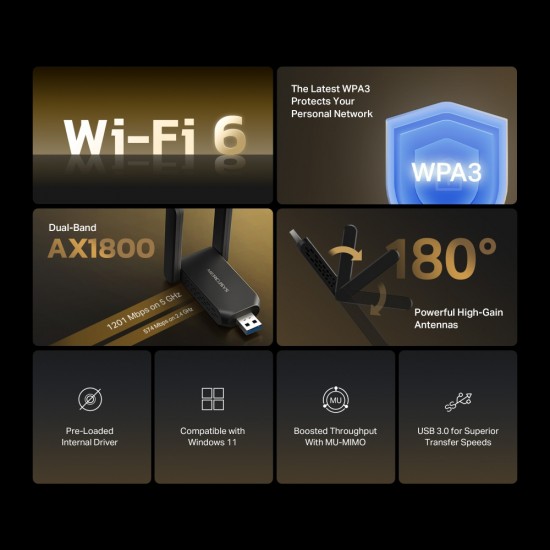 MERCUSYS ασύρματος USB αντάπτορας δικτύου MA72XH, AX1800, Dual Band, V.1.0