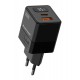 POWERTECH φορτιστής τοίχου PT-1499 με οθόνη, USB/USB-C, 35W, GaN, μαύρος