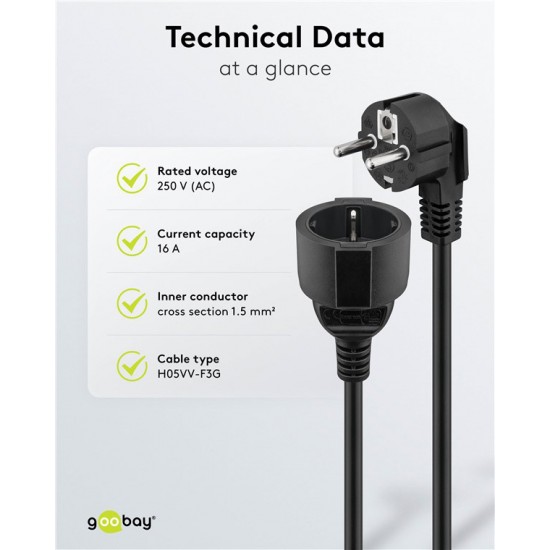 GOOBAY μπαλαντέζα προέκταση ρεύματος 93094, schuko, 3x 1.5mm², 5m, μαύρη