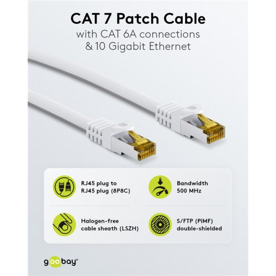GOOBAY καλώδιο δικτύου 91092, CAT 7 S/FTP, copper, 500MHz, 1.5m, λευκό