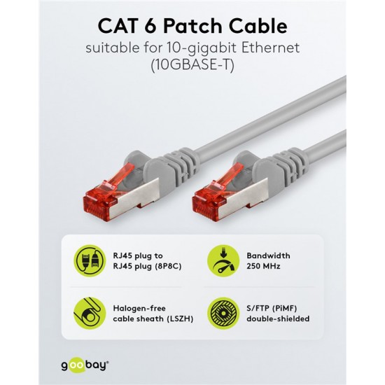 GOOBAY καλώδιο δικτύου 50892, CAT 6 S/FTP, copper, 250MHz, 15m, γκρι