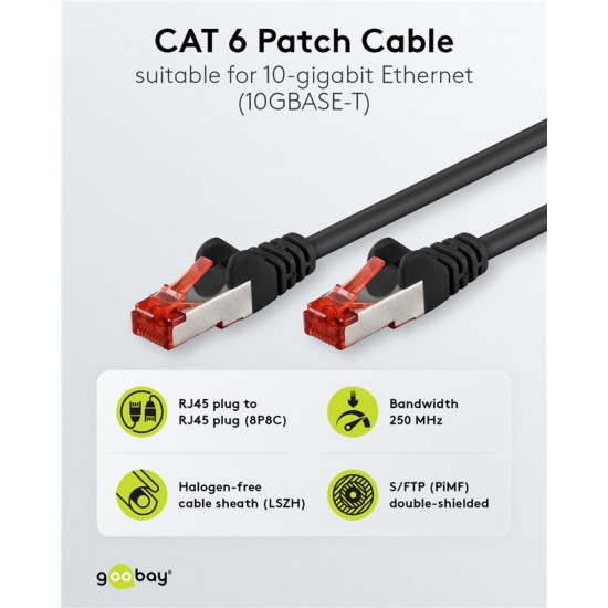 GOOBAY καλώδιο δικτύου 68697, CAT 6 S/FTP, copper, 250MHz, 20m, μαύρο