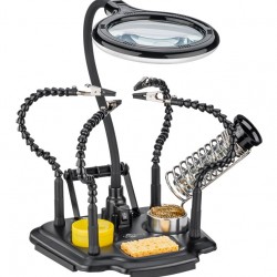 GOOBAY βάση στήριξης πλακέτας 76558 με μεγεθυντικό φακό & θέση για κολλητήρι, 4x βραχίονες, μαύρη