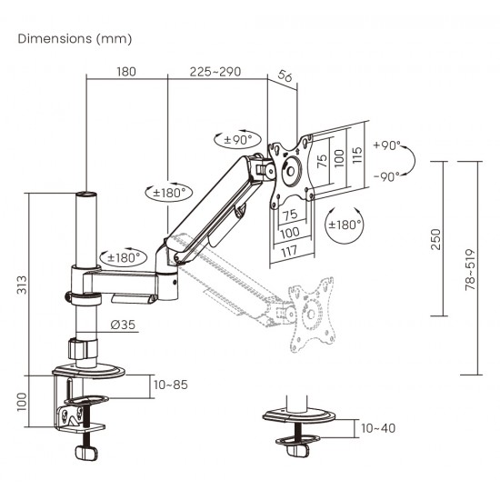 BRATECK βάση γραφείου οθόνης LDT97-C012PE, 17-32", έως 9kg