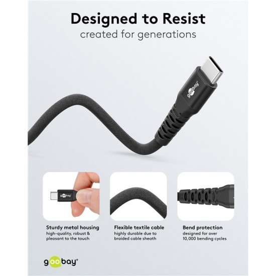 GOOBAY καλώδιο USB-C 73955, 60W, 480Mbps, 3m, μαύρο