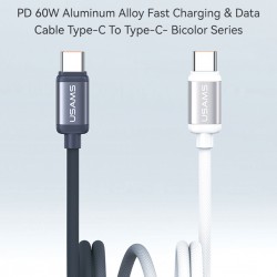 USAMS καλώδιο USB-C SJ756, 60W, 480Mbps, 1.2m, μαύρο/λευκό