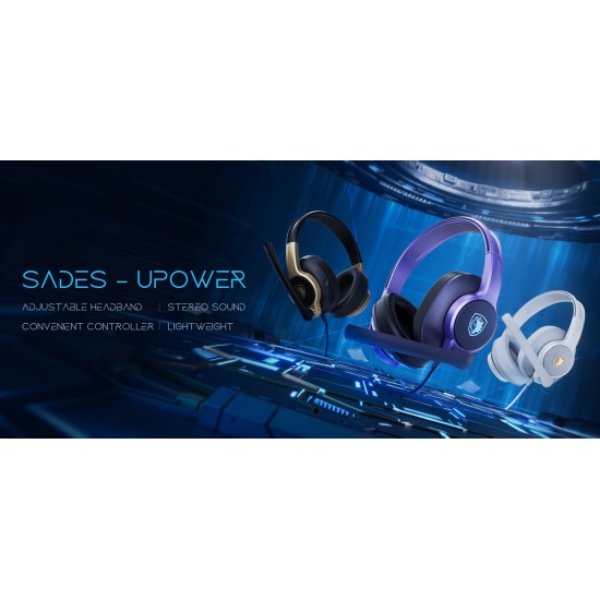 SADES gaming headset UPOWER, 3.5mm σύνδεση, 40mm, μαύρο/χρυσό