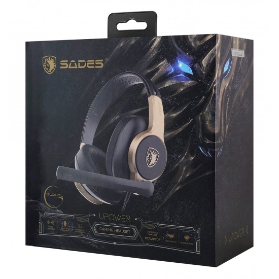 SADES gaming headset UPOWER, 3.5mm σύνδεση, 40mm, μαύρο/χρυσό