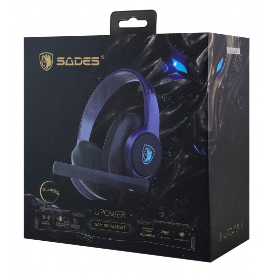 SADES gaming headset UPOWER, 3.5mm σύνδεση, 40mm, μωβ
