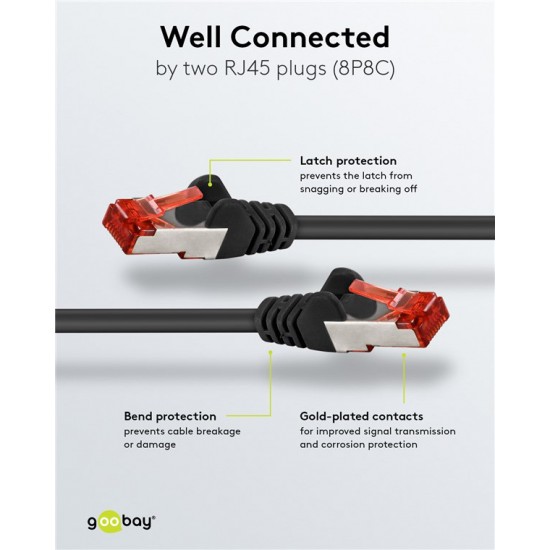 GOOBAY καλώδιο δικτύου 68696, CAT 6 S/FTP, copper, 250MHz, 2m, μαύρο