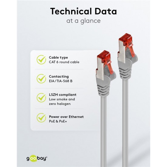 GOOBAY καλώδιο δικτύου 50887, CAT 6 S/FTP, copper, 250MHz, 2m, γκρι