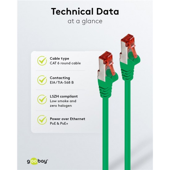GOOBAY καλώδιο δικτύου 92454, CAT 6 S/FTP, copper, 250MHz, 0.15m, πράσινο