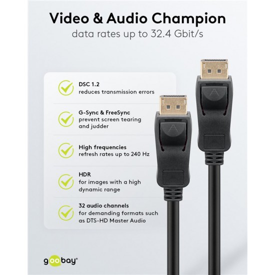 GOOBAY καλώδιο DisplayPort 74778, VESA Certified, 8K/60Hz, 32.4 Gbps, 2m, μαύρο