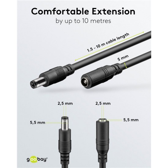 GOOBAY καλώδιο προέκτασης τροφοδοσίας 71401, 5.5x2.5mm, 3m, μαύρο