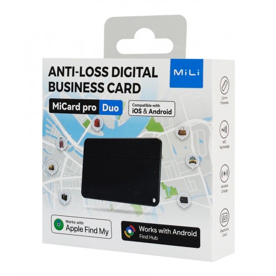 MILI ψηφιακή επαγγελματική κάρτα & tracker MiCard Duo για iOS & Android συσκευές, NFC, Bluetooth, μαύρο