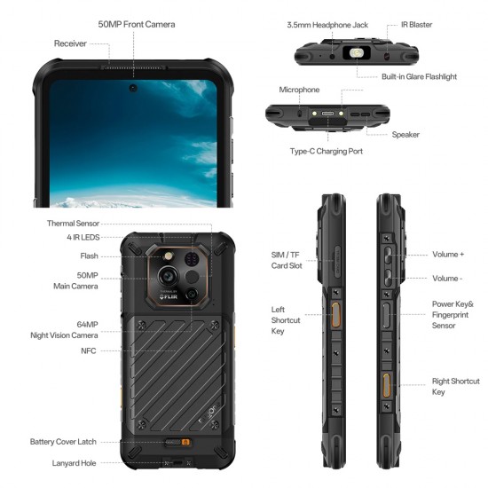 RUGONE smartphone Xever 7 Pro με θερμική εικόνα, 6.67", 12/512GB, 5G, 5550mAh, IP68/IP69K/MIL-STD-810H, μαύρο