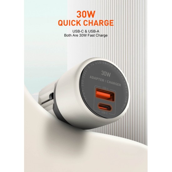 LDNIO φορτιστής τοίχου Q2319 με καλώδιο USB-C, EU/UK/US/AU βύσμα, USB/USB-C, 30W, γκρι