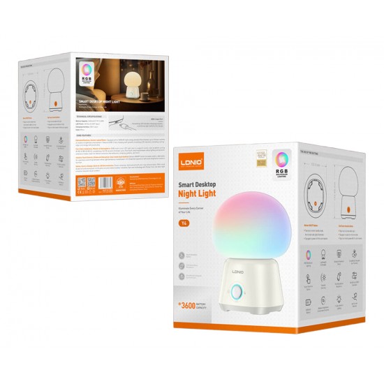 LDNIO LED φωτιστικό νυκτός Y4, RGB, ρυθμιζόμενο, επαναφορτιζόμενο, λευκό