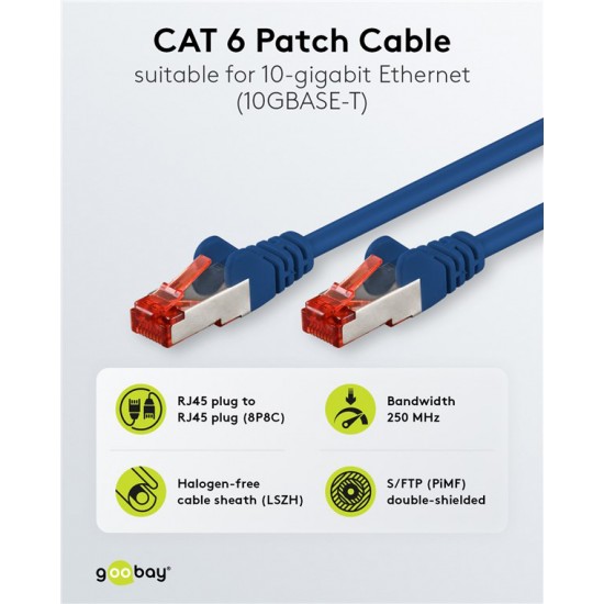 GOOBAY καλώδιο δικτύου 68269, CAT 6 S/FTP, copper, 250MHz, 3m, μπλε