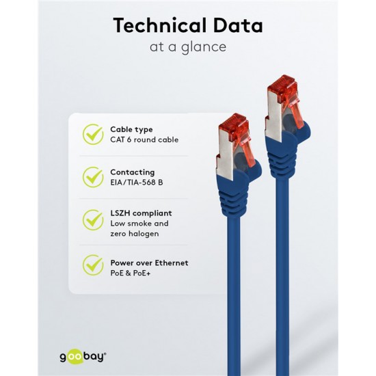 GOOBAY καλώδιο δικτύου 68266, CAT 6 S/FTP, copper, 250MHz, 0.5m, μπλε