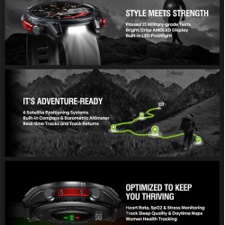 ZEBLAZE smartwatch Stratos 4 με φακό, heart rate, 1.43" AMOLED, GPS, 5 ΑΤΜ, MIL-STD-810H, μαύρο