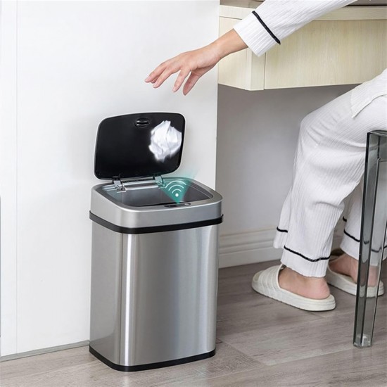 HOME USE κάδος απορριμμάτων HUH-0256 με φωτοκύτταρο, ανοξείδωτο ατσάλι, 15lt, ασημί