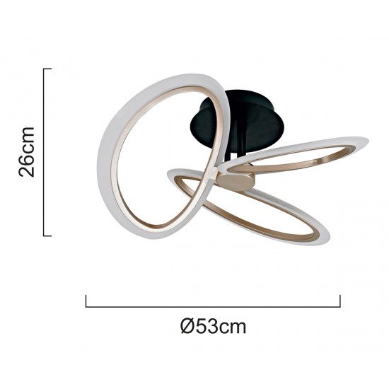 POWERTECH LED φωτιστικό οροφής HLL-0206, 40W, 4000K, Φ53x26cm, οπάλ χρυσό/μαύρο